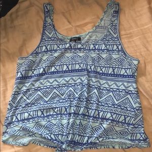 Blue tribal print, tie crop top